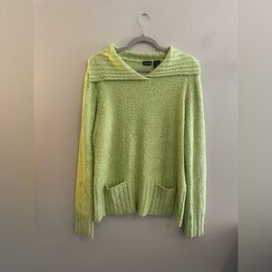 Northcrest Lime Green Fuzzy Collared Sweater With Pockets